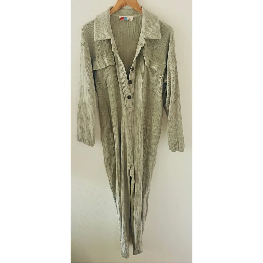 Free People Beach Calico One Piece Utility Jumpsuit - Sage Green
